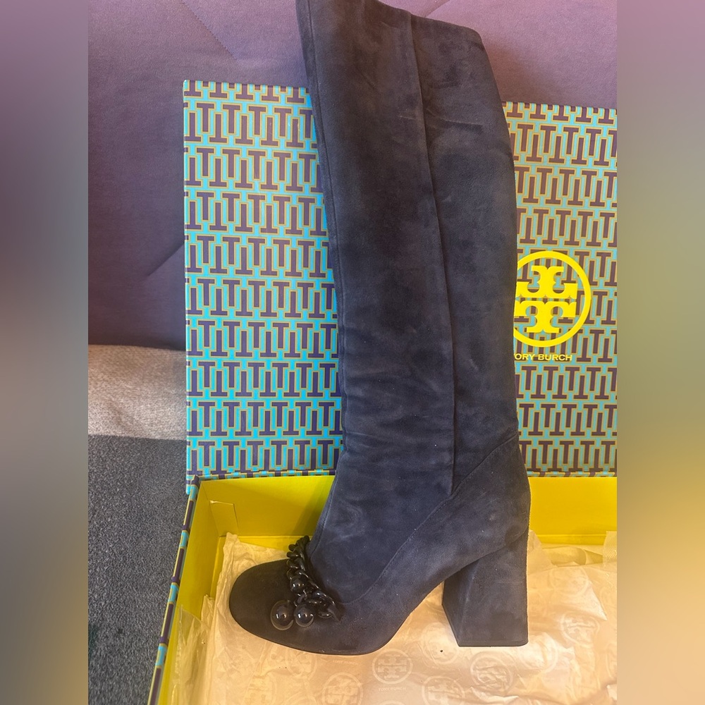 Tory Burch Navy Suede Heeled Boots